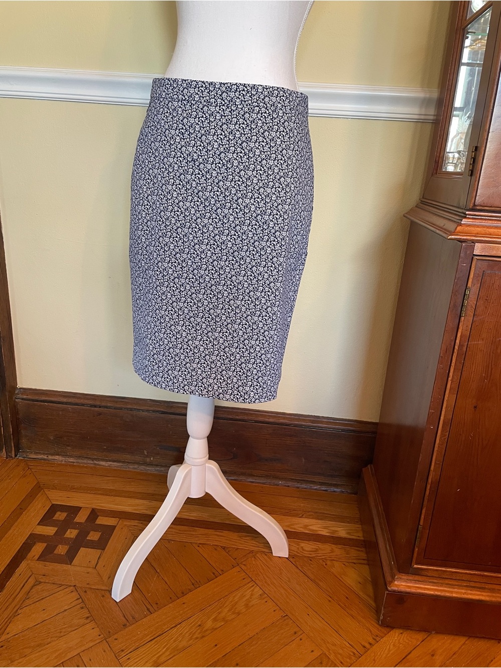 J. Crew Navy and White Ditsy Floral Pencil Skirt